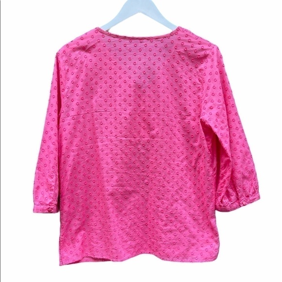 TALBOTS Pink Swiss Dot Ruffle Front Top Medium - Picture 3 of 16